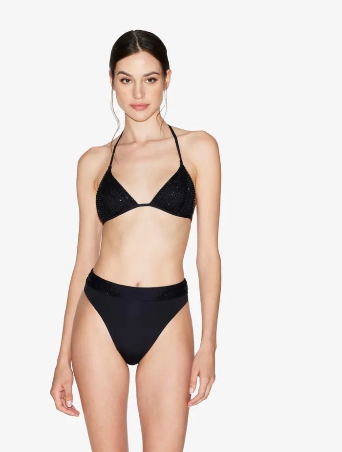 Triangle Bikini Top In Black With Beading Swim La Perla Bikinis