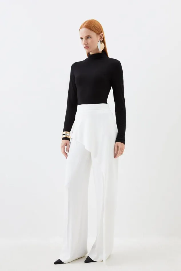Trousers Women Karen Millen Compact Stretch Viscose Drape Wide Leg Trousers Ivory Trousers Women Karen Millen Compact Stretch Viscose Drape Wide Leg Trousers Ivory