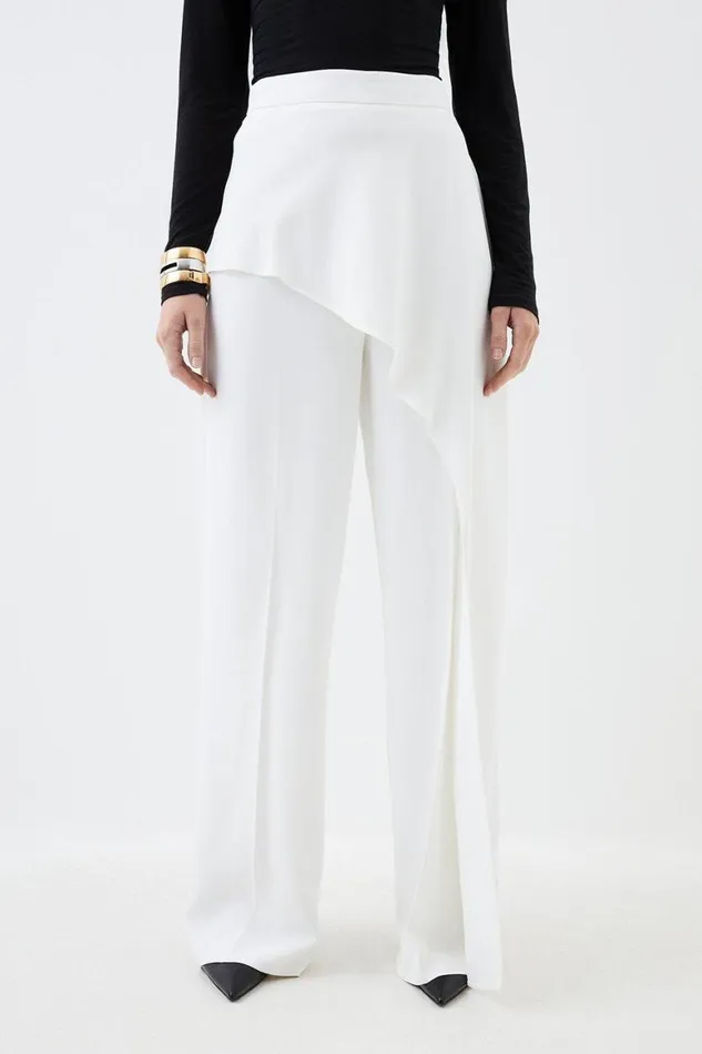 Trousers Women Karen Millen Compact Stretch Viscose Drape Wide Leg Trousers Ivory