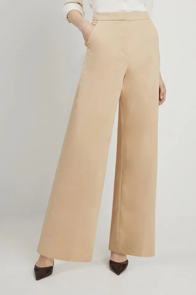 Trousers Women Karen Millen Cotton Sateen Wide Leg Tailored Trousers Stone