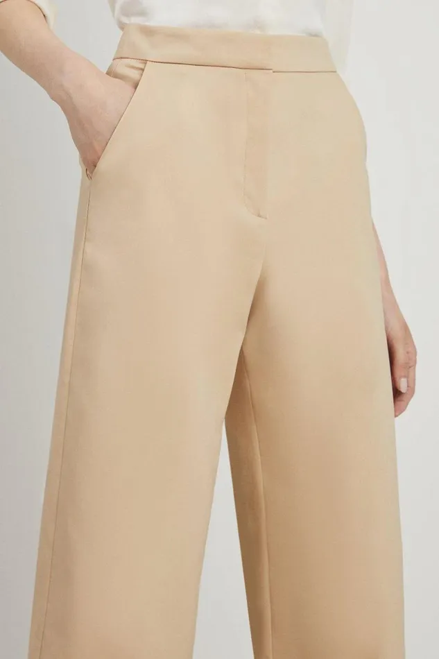 Trousers Women Karen Millen Cotton Sateen Wide Leg Tailored Trousers Stone