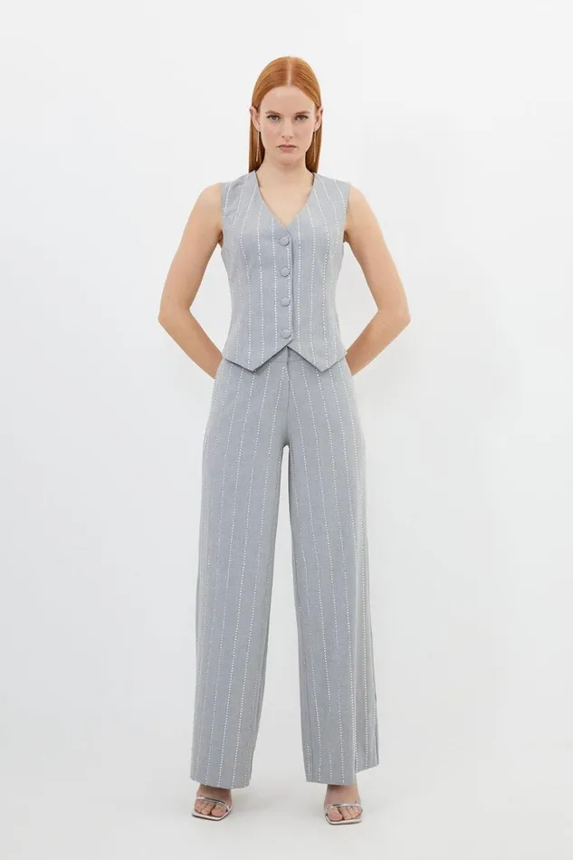Trousers Women Karen Millen Embellished Wool Blend Woven Wide Leg Trousers Grey Marl Trousers Women Karen Millen Embellished Wool Blend Woven Wide Leg Trousers Grey Marl