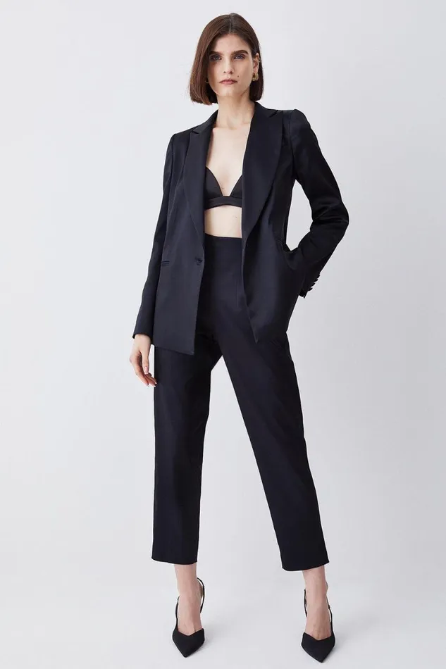 Trousers Women Karen Millen Italian Structured Satin Tailored High Waisted Trousers Black Trousers Women Karen Millen Italian Structured Satin Tailored High Waisted Trousers Black