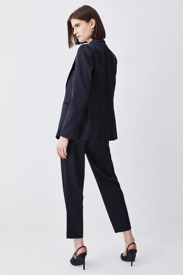 Trousers Women Karen Millen Italian Structured Satin Tailored High Waisted Trousers Black