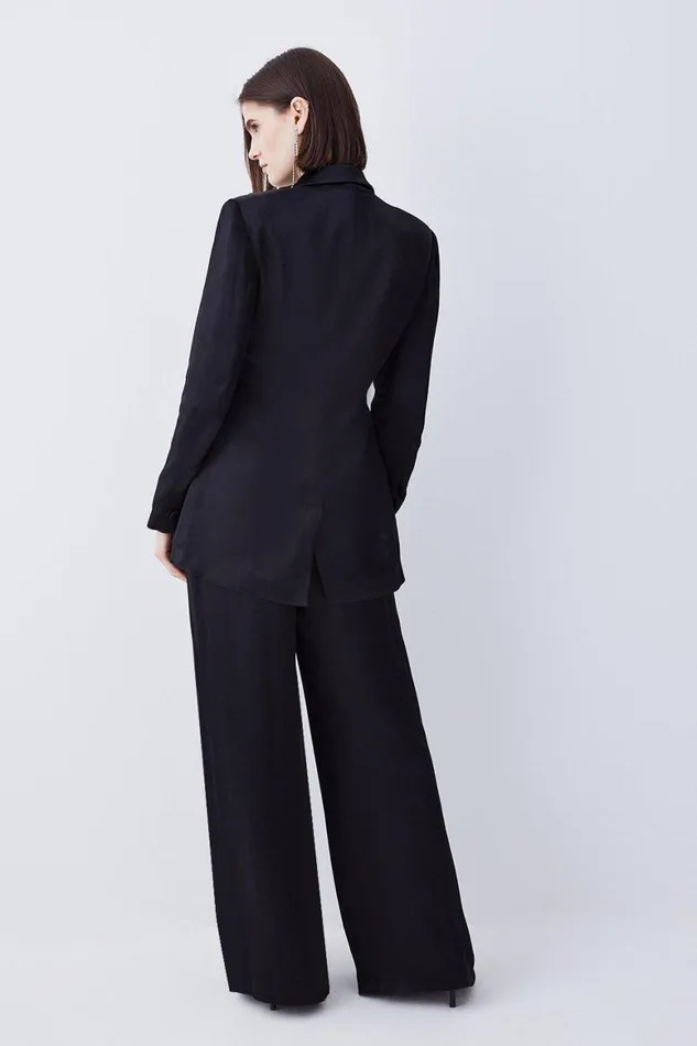 Trousers Women Karen Millen Satin Back Crepe Wide Leg Trouser Black