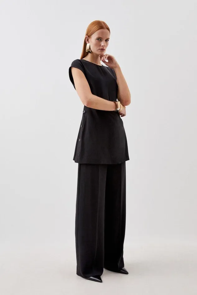 Trousers Women Karen Millen Soft Tailored Button Detailed High Waisted Trousers Black