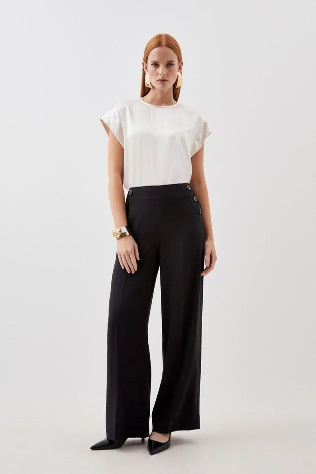 Trousers Women Karen Millen Soft Tailored Button Detailed High Waisted Trousers Black