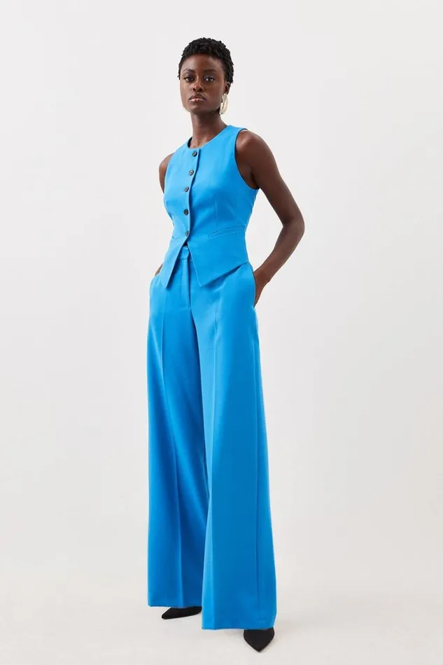 Trousers Women Karen Millen Tailored Stretch Wide Leg Trouser Blue