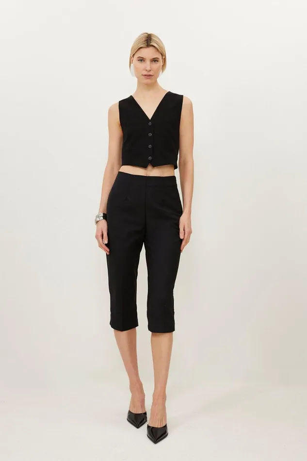 Trousers Women Karen Millen Techno Cotton Woven Crop Trouser Black