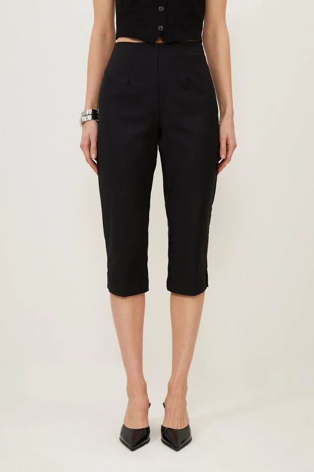 Trousers Women Karen Millen Techno Cotton Woven Crop Trouser Black