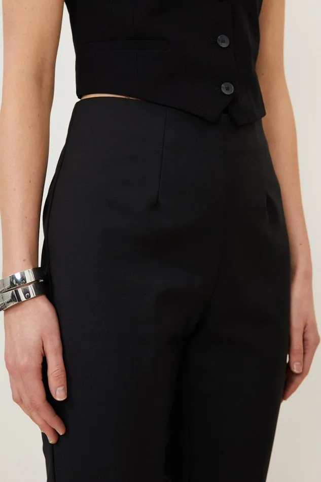 Trousers Women Karen Millen Techno Cotton Woven Crop Trouser Black