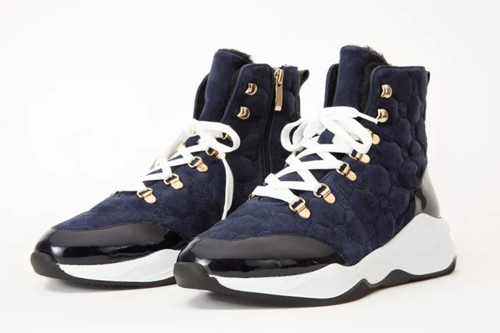 Vinci Leather Boots and Booties The Cambridge Navy Blue Suede Quilted Leather Ankle Boot 8211 Women