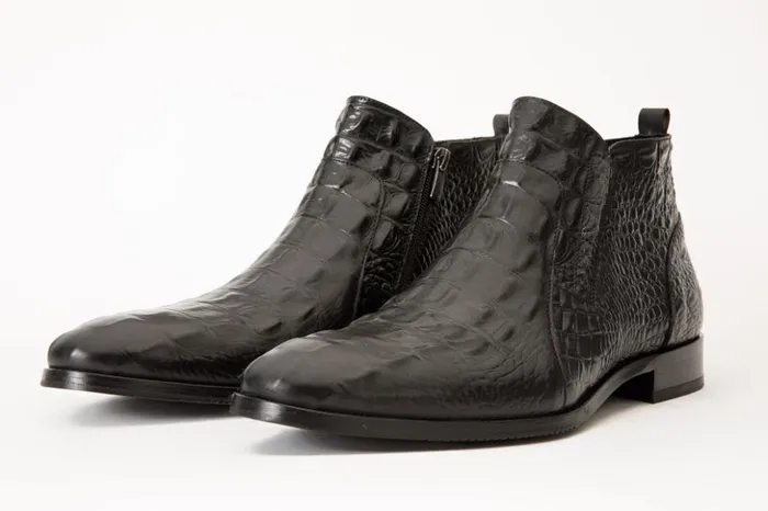 Vinci Leather Boots The Randor Black Leather SideZip Dress Ankle Boot 8211 Men