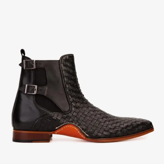 Vinci Leather Boots The Rolls Boot Woven Black Leather Double Monk Strap Handmade Shoe 8211 Men Vinci Leather Boots The Rolls Boot Woven Black Leather Double Monk Strap Handmade Shoe 8211 Men