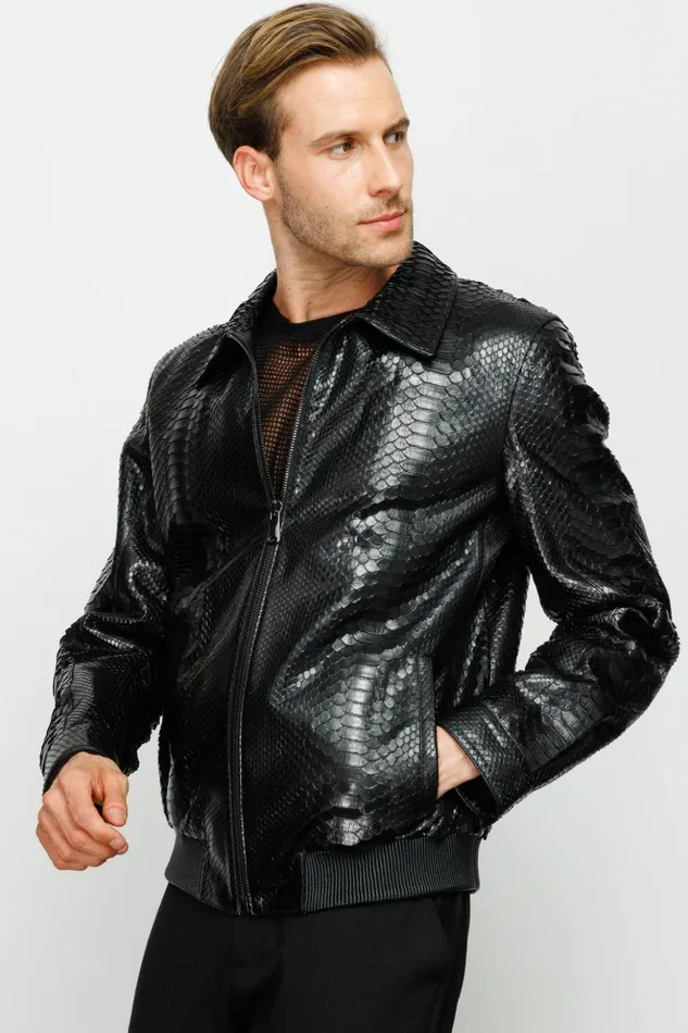 Vinci Leather Leather Jackets The Claribel Pythn Black Skin Leather Jacket 8211 Men