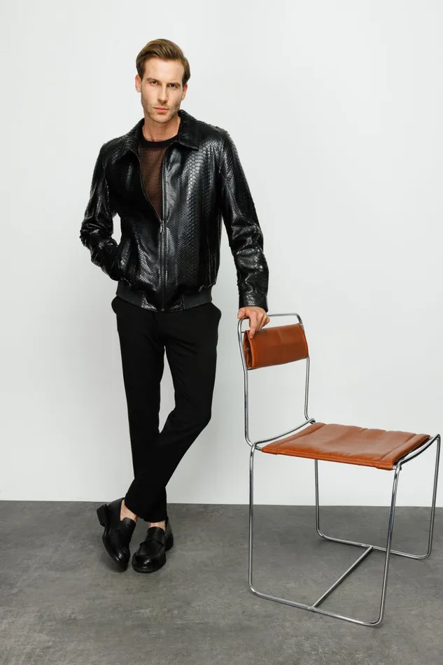 Vinci Leather Leather Jackets The Claribel Pythn Black Skin Leather Jacket 8211 Men