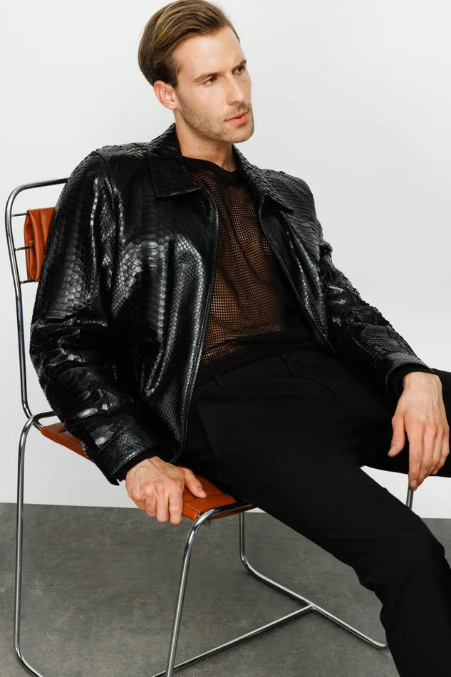 Vinci Leather Leather Jackets The Claribel Pythn Black Skin Leather Jacket 8211 Men
