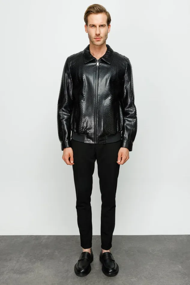 Vinci Leather Leather Jackets The Claribel Pythn Black Skin Leather Jacket 8211 Men