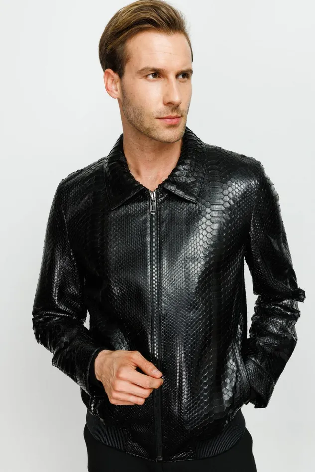 Vinci Leather Leather Jackets The Claribel Pythn Black Skin Leather Jacket 8211 Men