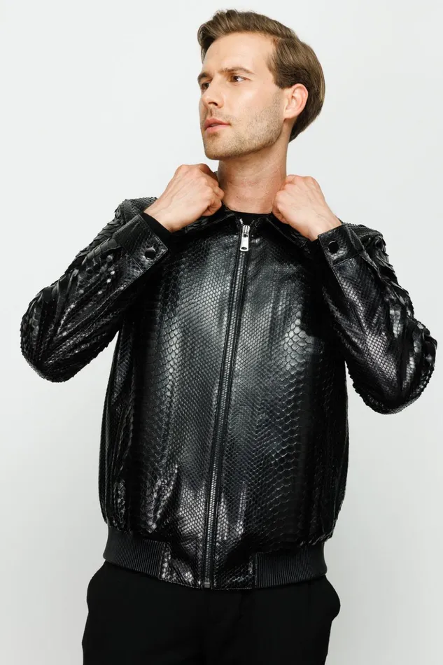 Vinci Leather Leather Jackets The Claribel Pythn Black Skin Leather Jacket 8211 Men