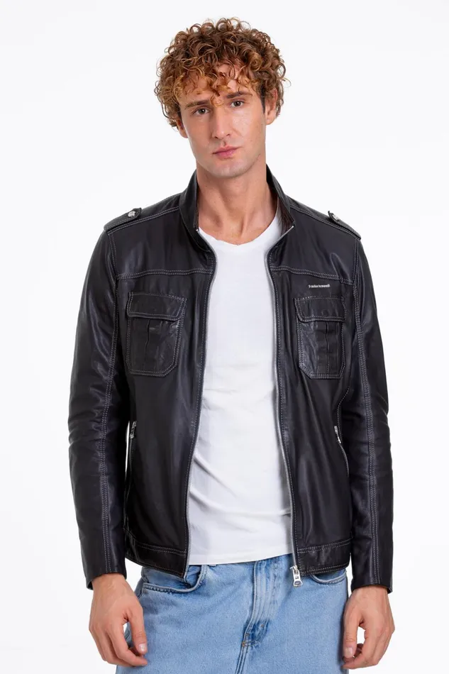 Vinci Leather Leather Jackets The Mausollos Navy Blue Leather Jacket 8211 Men Vinci Leather Leather Jackets The Mausollos Navy Blue Leather Jacket 8211 Men
