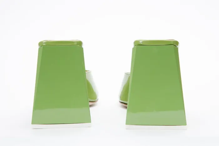 Vinci Leather Sandals The Butterfly Block Heel Green Patent Leather Sandal 8211 Women