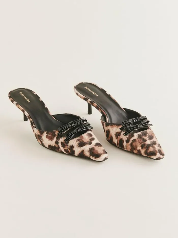WeddingsShoes The Reformation Nelson Heeled Mule Leopard Crepe