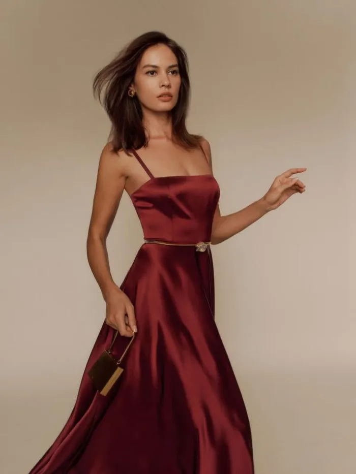 Weddings The Reformation Gracen Satin Dress Chianti