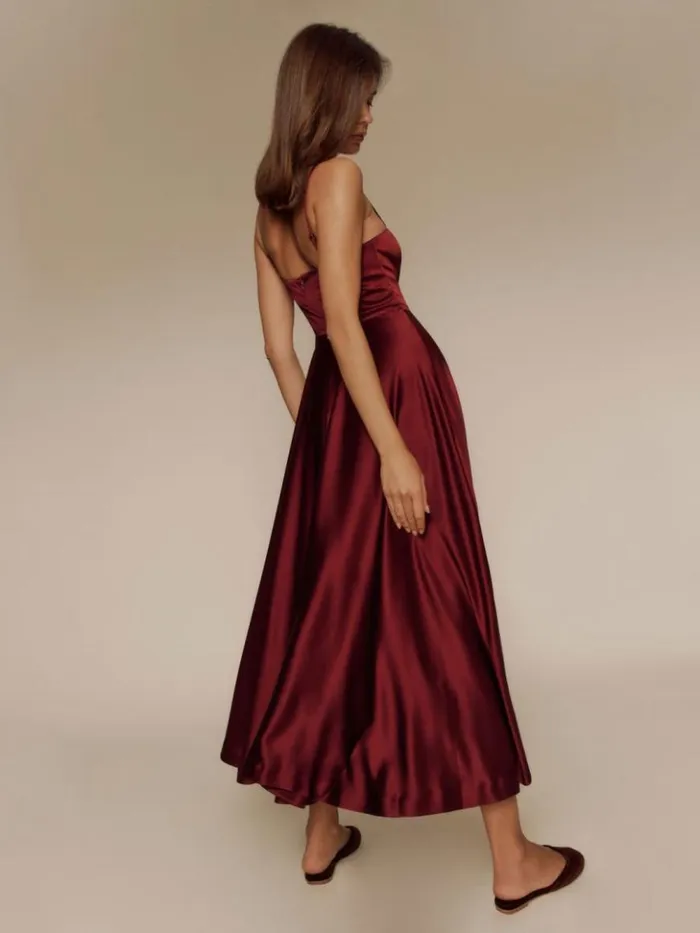 Weddings The Reformation Gracen Satin Dress Chianti