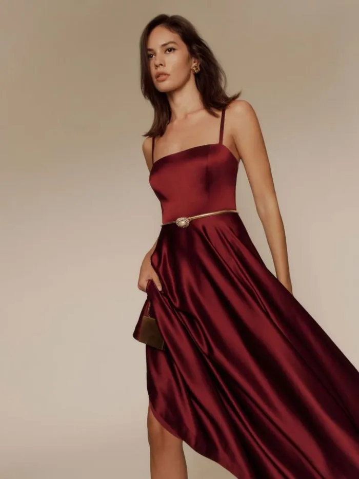 Weddings The Reformation Gracen Satin Dress Chianti