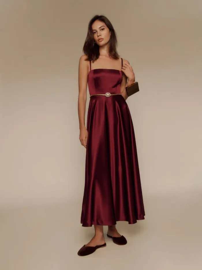 Weddings The Reformation Gracen Satin Dress Chianti