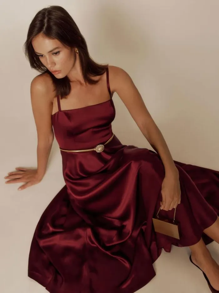 Weddings The Reformation Gracen Satin Dress Chianti