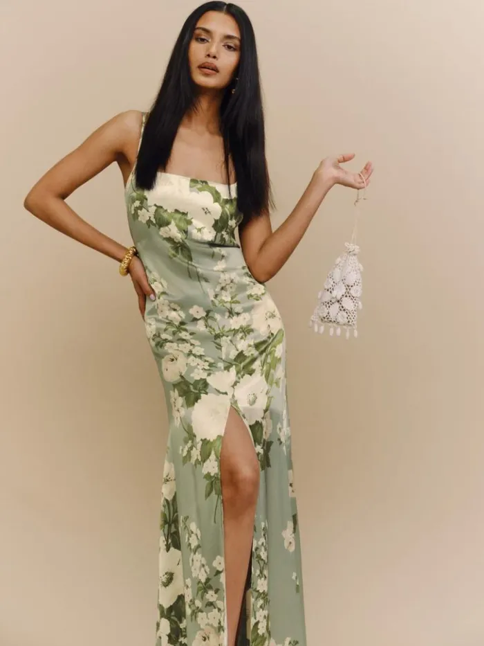 Weddings The Reformation Selah Silk Dress Tarragon
