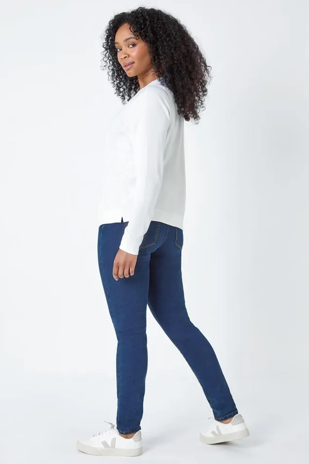 White Petite Plain Stretch Cardigan Women Roman Knitwear
