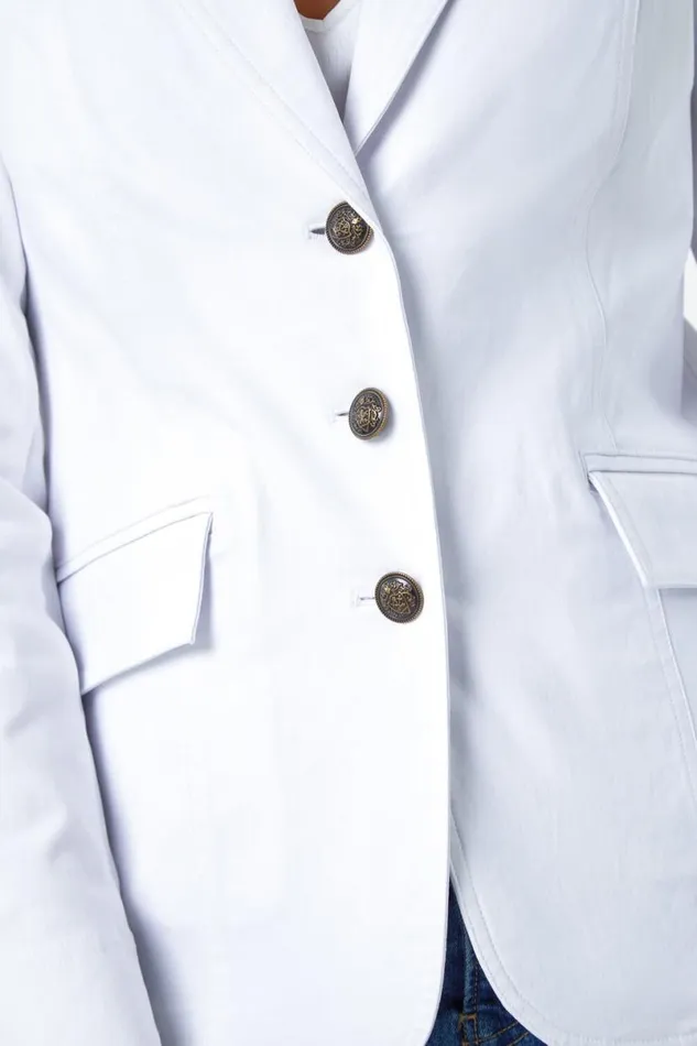 White Stretch Button Detail Blazer Women Roman Occasionwear