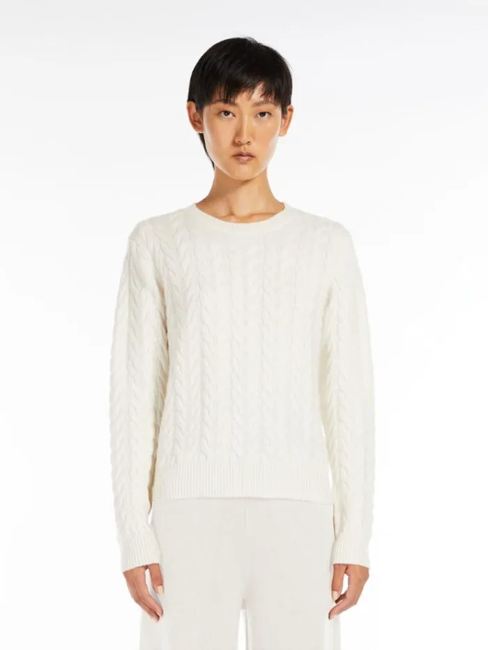Woman Cable Knit Cashmere Jumper White Maxmara Knitwear And Sweatshirts