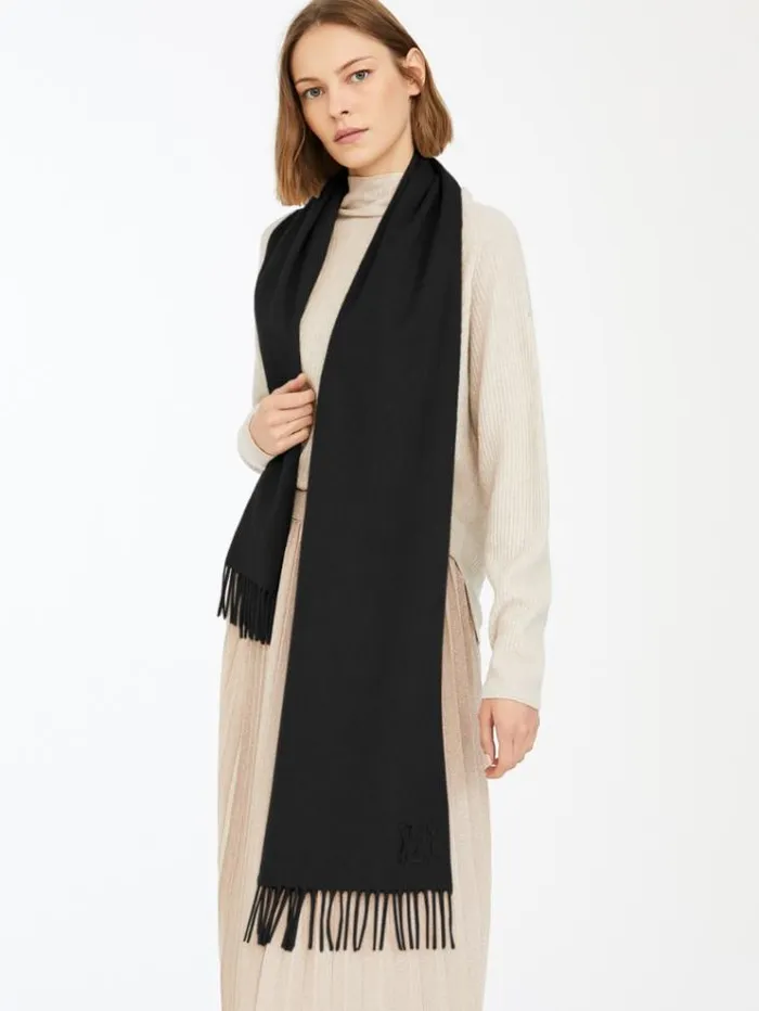 Woman Camel Scarf Black Maxmara Scarves And Foulards Woman Camel Scarf Black Maxmara Scarves And Foulards