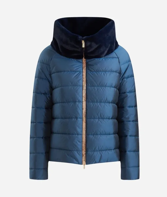 Woman Coats and Jackets Alviero Martini Iridescent Nylon Short Padded Jacket Prussian Blue