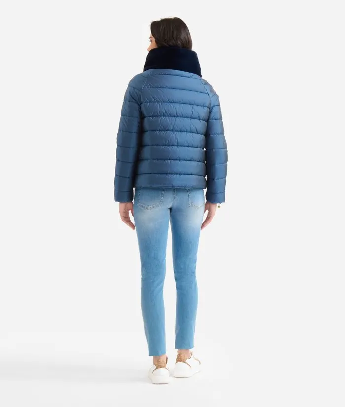 Woman Coats and Jackets Alviero Martini Iridescent Nylon Short Padded Jacket Prussian Blue