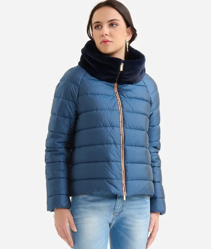 Woman Coats and Jackets Alviero Martini Iridescent Nylon Short Padded Jacket Prussian Blue