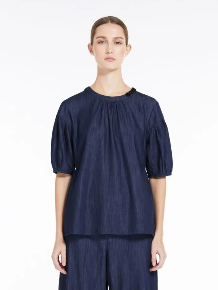 Woman Cotton Denim Tshirt Navy Maxmara Shirts And Tops