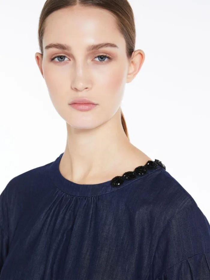 Woman Cotton Denim Tshirt Navy Maxmara Shirts And Tops Woman Cotton Denim Tshirt Navy Maxmara Shirts And Tops