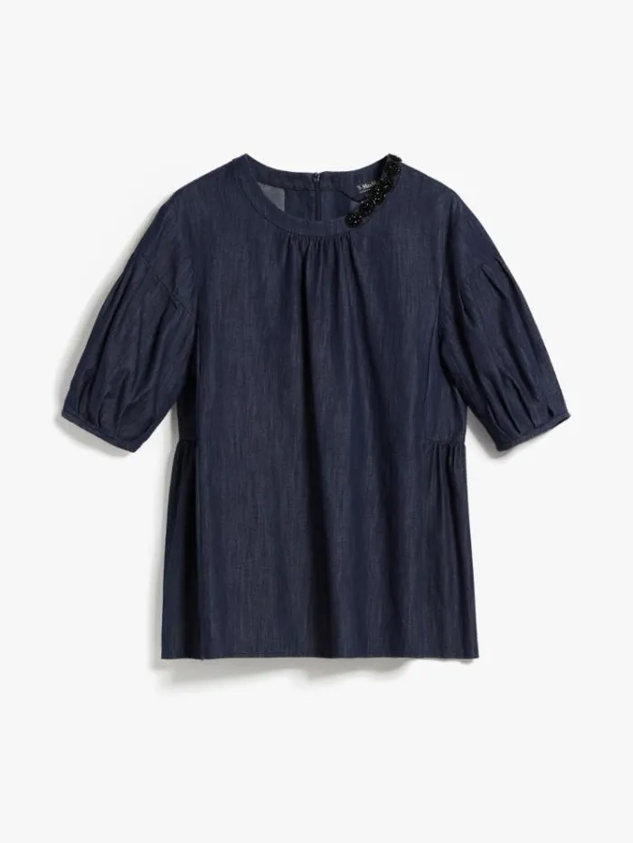 Woman Cotton Denim Tshirt Navy Maxmara Shirts And Tops Woman Cotton Denim Tshirt Navy Maxmara Shirts And Tops