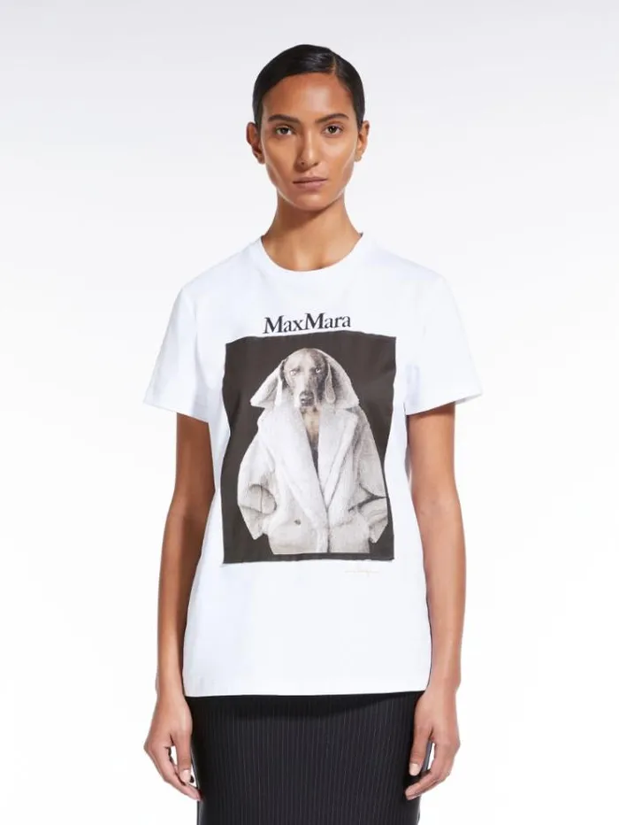 Woman Cotton Tshirt With Wegman Print White Maxmara Tshirts