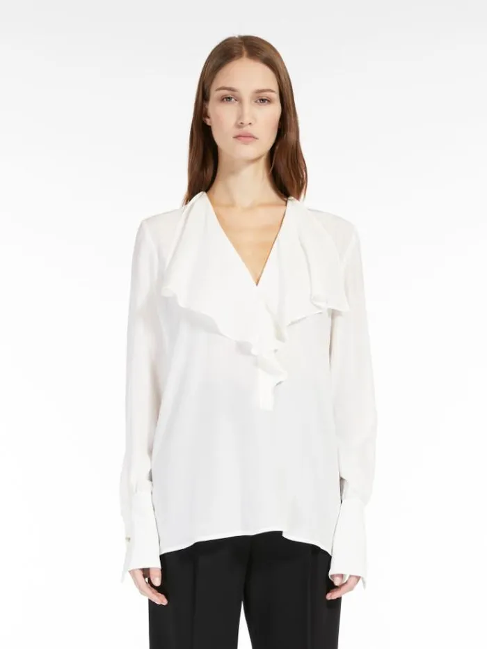 Woman Crepe De Chine Ruffle Shirt Silk Maxmara Shirts And Tops