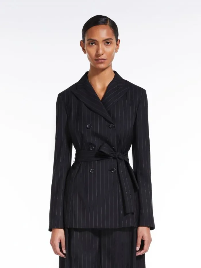 Woman Doublebreasted Jacket In Pinstriped Wool Black Maxmara Suit