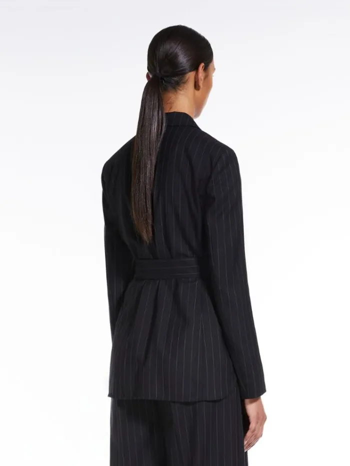 Woman Doublebreasted Jacket In Pinstriped Wool Black Maxmara Suit Woman Doublebreasted Jacket In Pinstriped Wool Black Maxmara Suit