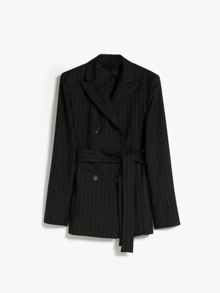 Woman Doublebreasted Jacket In Pinstriped Wool Black Maxmara Suit Woman Doublebreasted Jacket In Pinstriped Wool Black Maxmara Suit