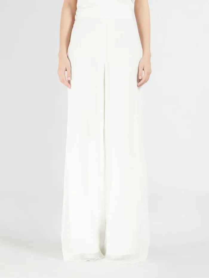 Woman Flowing Silk Trousers White Maxmara Trousers