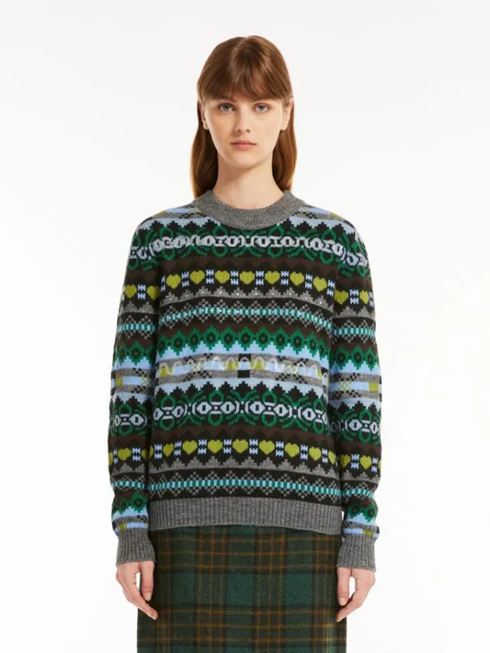 Woman Jacquard Alpaca And Wool Sweater Green Maxmara Knitwear And Sweatshirts Woman Jacquard Alpaca And Wool Sweater Green Maxmara Knitwear And Sweatshirts